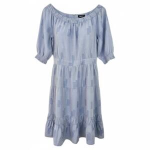 DKNY Dress Sz 8 Blue Chambray Boho Coastal Cowgirl Tiered Summer Career Cottage